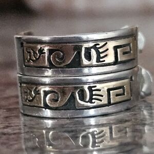 Vintage 14k Solid Yellow Gold Sterling Navajo Scott Skeets Hoop Earrings